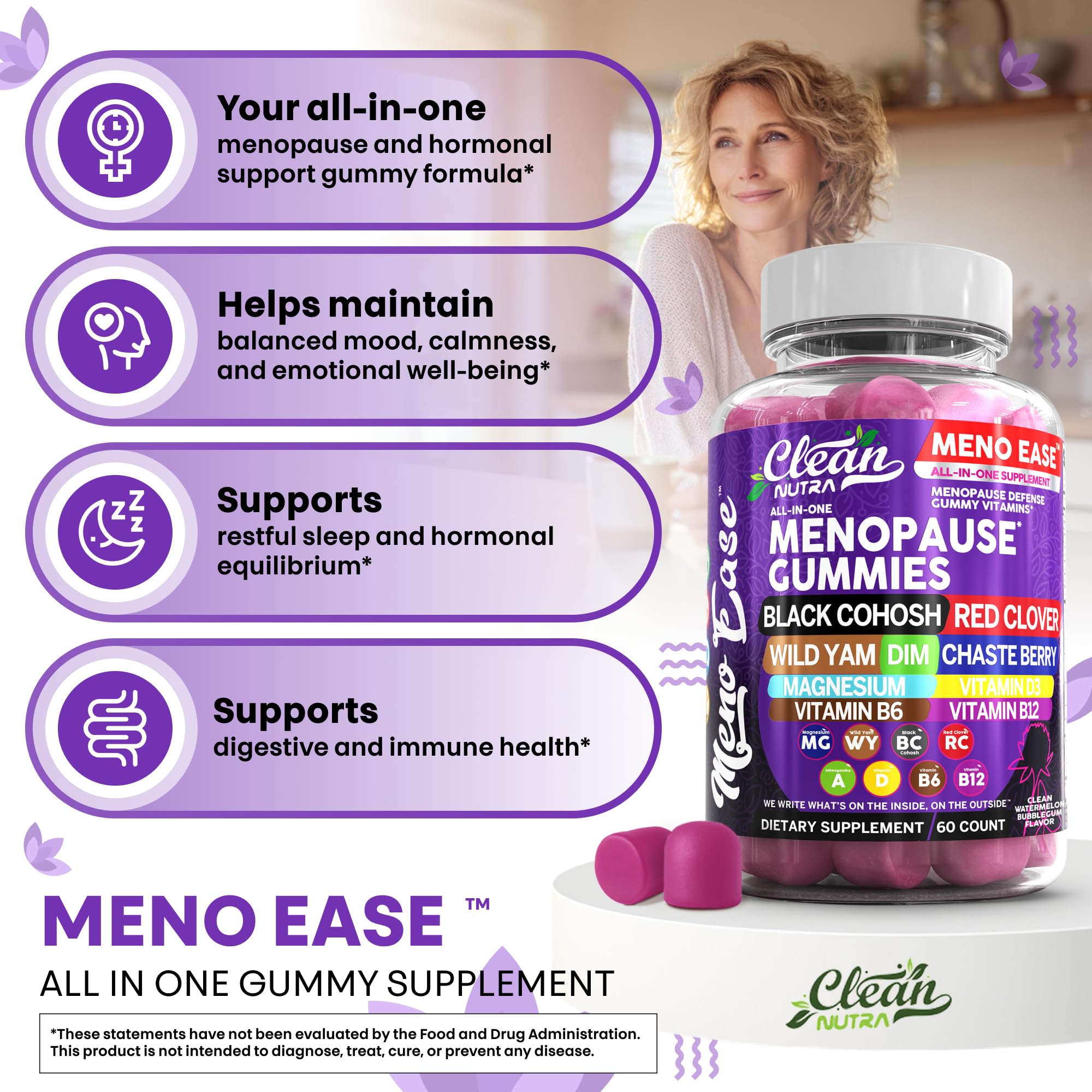 Menopause Supplement for Women Gummies with Black Cohosh, Wild Yam, DIM, Magnesium, Red Clover Chasteberry for Hormone Balance Relief Night Sweats Mood Plus Bergamot, Vitamin D3, Vitamin B6 B12 — Amazon image 8