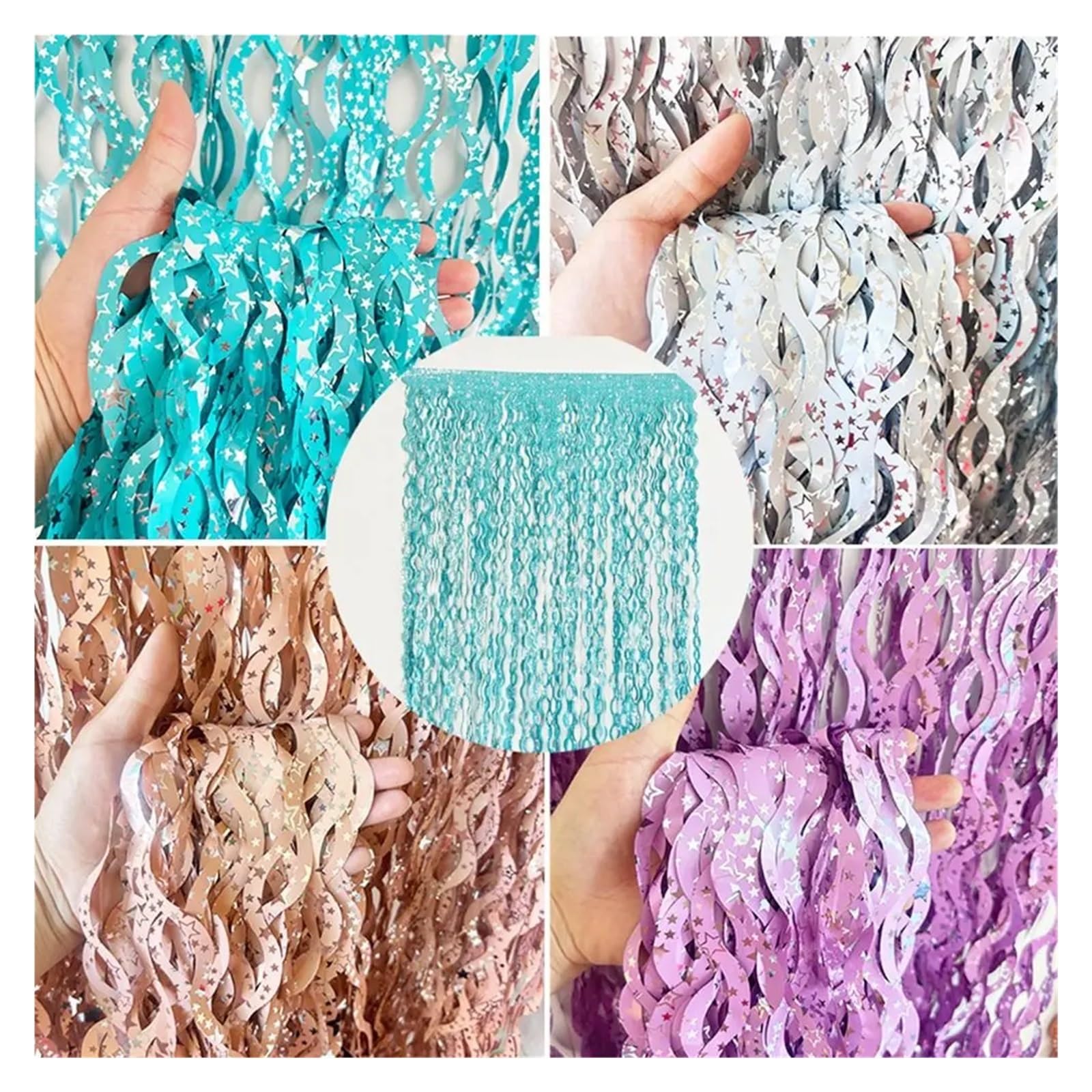 Rideau Métallique Tinsel Lot de 5 Rideaux à Franges ondulés en Feuille de guirlandes 1 x 2 m, Rideau de Fond Mural Scintillant for décoration de Mariage, d'anniversaire, de Noël(Purple)