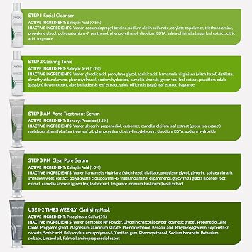 Exposed Skin Care, Acne Treatment Kit with 2.5% Salicylic Acid and 3.5% Benzoyl Peroxide to Clear Up Teen, Adult, Hormonal and Cystic Acne Natural, Non-toxic and Cruelty Free