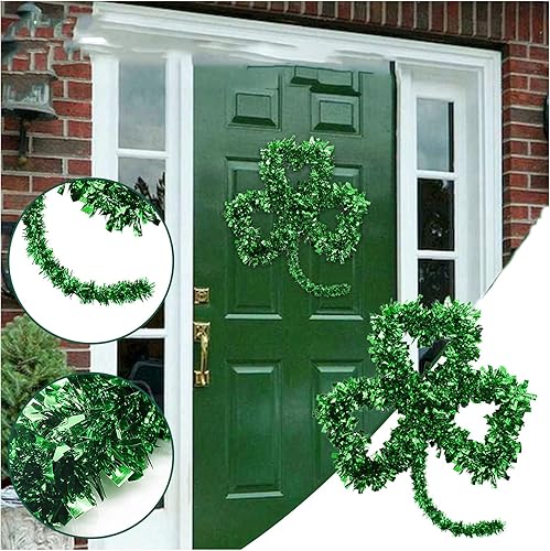 Guirnalda de hojalata verde para el día de San Patricio, guirnalda de alambre para decoración de pared del hogar, puerta de árbol de pared,