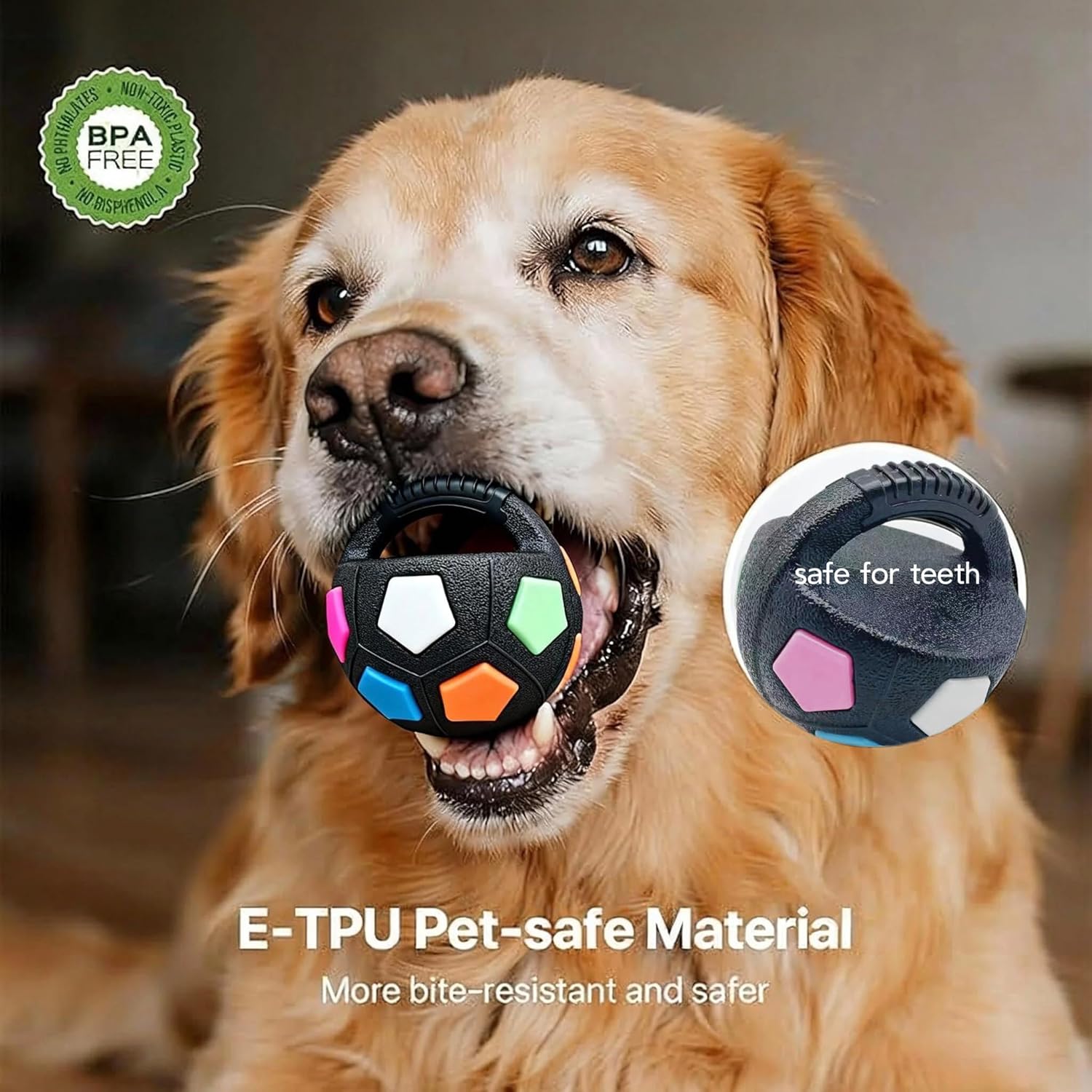 Dog Toy Ball TPR Heavy Duty Footbal 5 Inch Durable Chew Resistant Fetch Toy, Interactive Rolling & Bouncing Play for Medium Large Dogs, Chew Toy for Dental Health & Energy Release (Black+Transparent)
