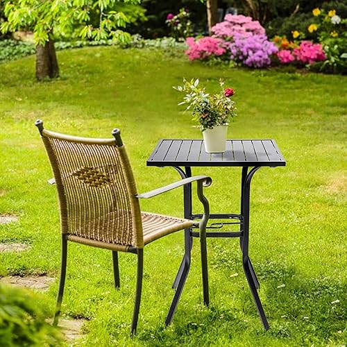 Miniatura 6 de Mesa de bar de altura para patio, mesa de comedor cuadrada de bistró para exteriores con agujero para paraguas de 1.57 pulgadas y mesa de listones