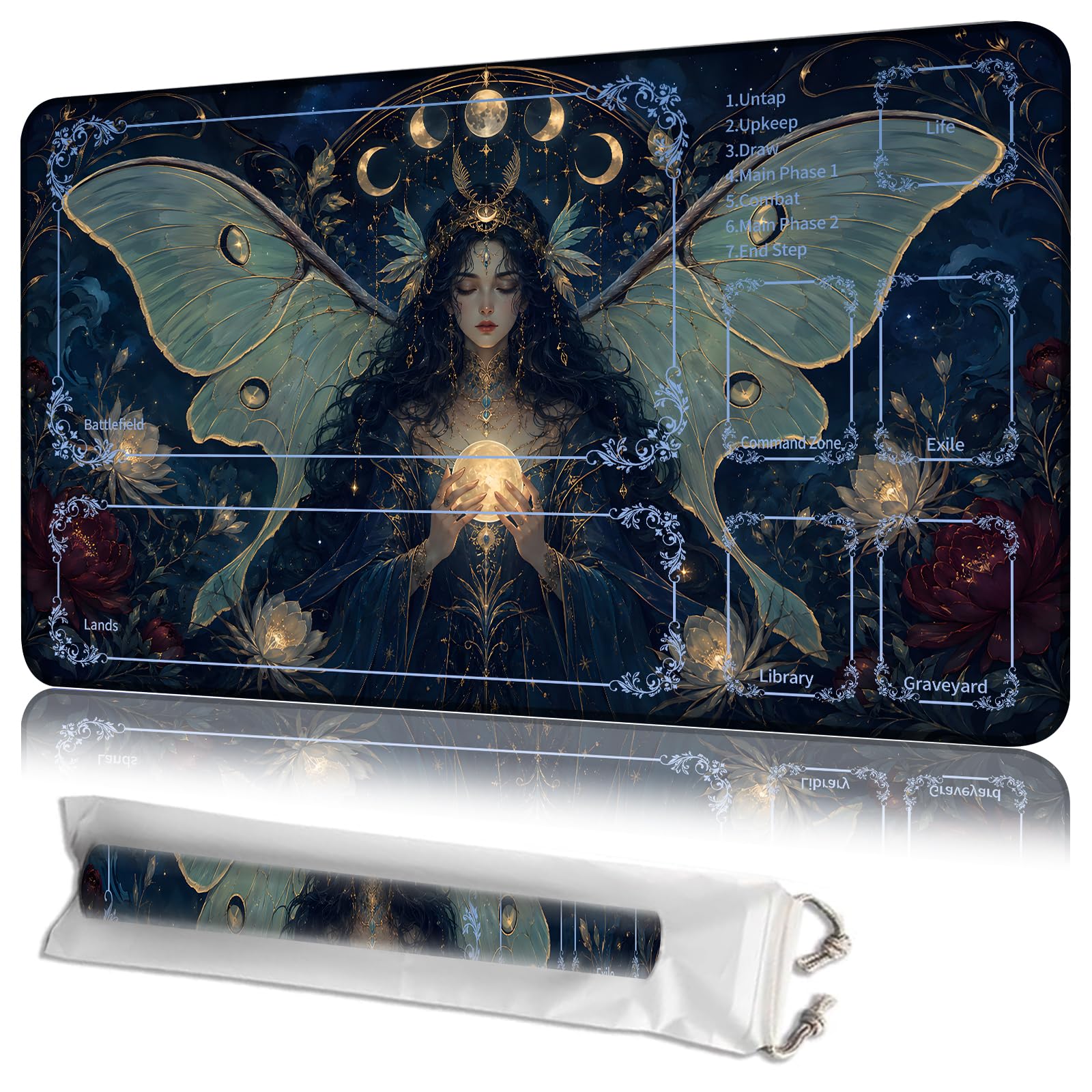 JANENFNA MTG Playmat with Zones 24 x 14 in, Non-Slip, with Storage Bag