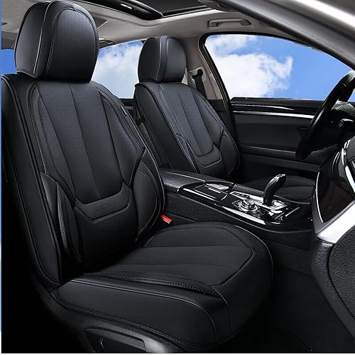 Coverado Fundas de asiento delantero, 2 fundas de asiento universales para automóviles, protectores de asiento de automóvil impermeables de piel de