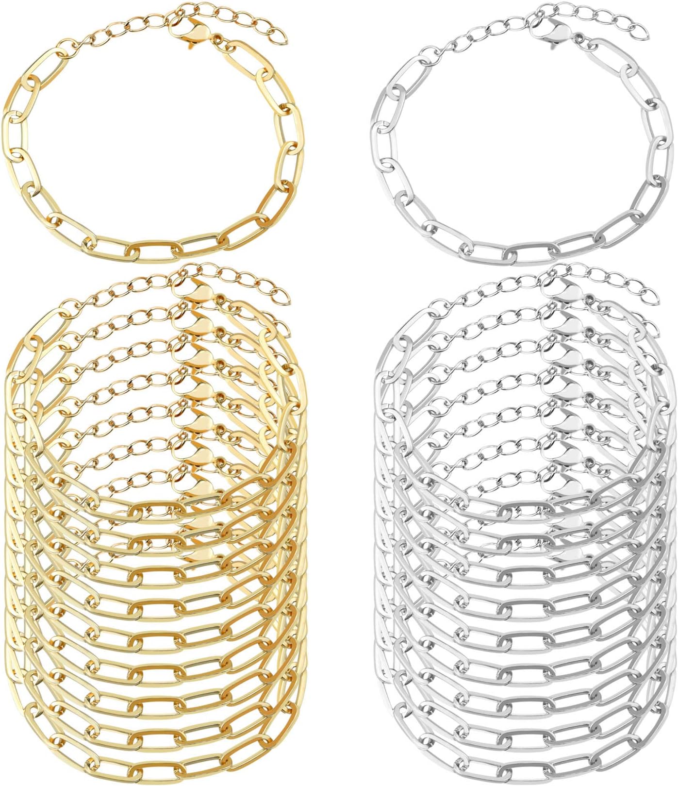 tiggell 20pcs Chain Bracelets Kit Alloy Link with Lobster Clasps for Christmas DIY Women Jewelry Findings Bracelet Making (Gold & Silver)