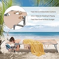 Vista 4 de Tangkula Silla de bronceado con agujero frontal, plegable y ajustable para patio, silla reclinable, para playa, tomar el sol, con bolsillo lateral