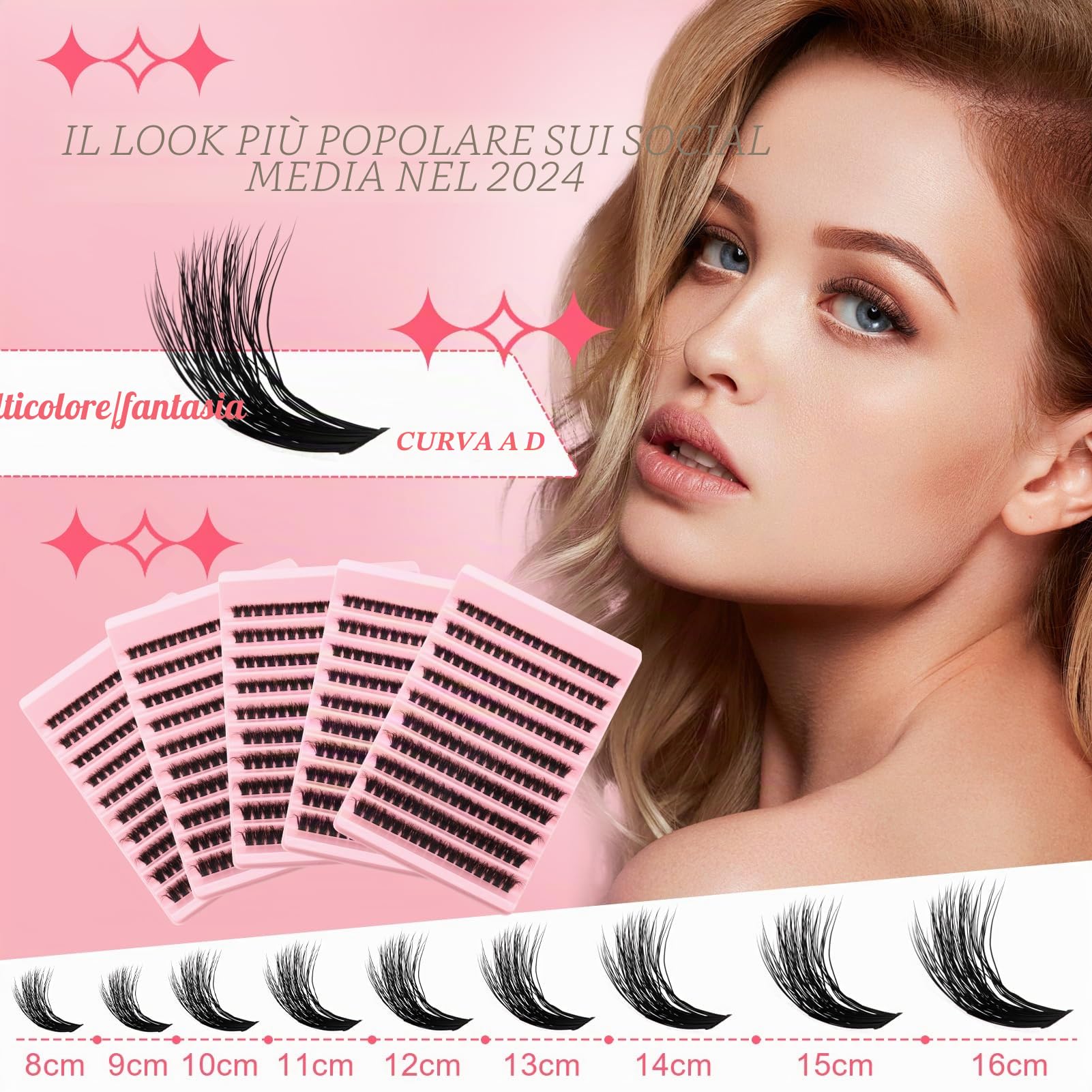 Wendy Lashes Kit Extension Ciglia 200PCS Clusters Lashes Kit D Curl 0,07 80D 8-16mm Ciglia Finte Individuali Fluffy Effetto 3D Cluster Eyelash con Lash Bond e Seal for DIY Lashes
