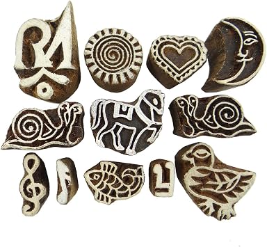 ibaexports Indian Wood Block Art Lot of 12 Pcs Textile Stamp Decorative Block Handcarved