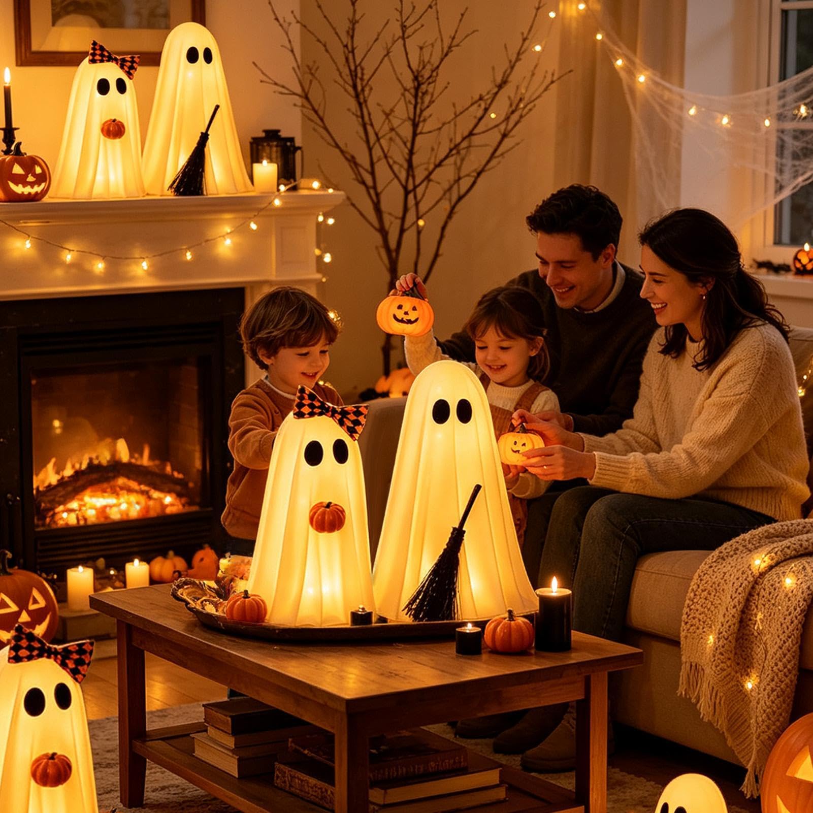 Geister-Tischdekoration, beleuchtet, LED, niedlich, lustig und
