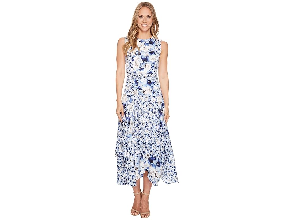 

Calvin Klein Belted Handkerchief Dress (Regatta Blue/Ice Blue) Women's Dress