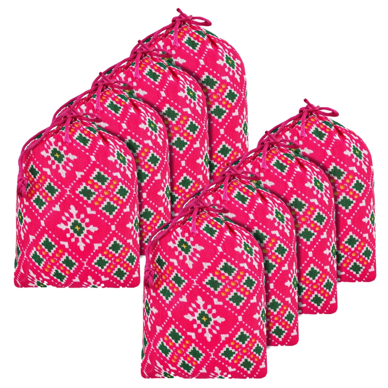 Kuber Industries Potli | Silk Wedding Potli | Drawstring Closure Potli | Wallet Potli | Christmas Gift Potli | Baby Shower Potli | Small-Patola-Print Potli | 5x7 Inch | Pack of 8 | Rani-picture-18