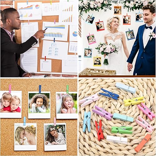 Miniatura 4 de 100 pines de empuje con clips de madera para tableros de corcho, obras de arte para tablones de anuncios, manualidades, proyectos de arte,