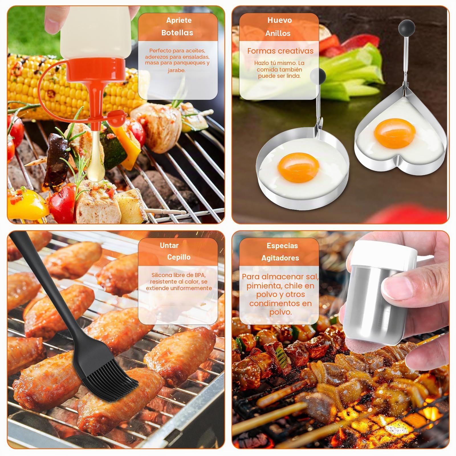 JUAUO Juego 27 Utensilios de Barbacoa de Acero Inoxidable, Kit de Accesorios Profesional para Parrilla y Plancha con Bolsa de Transporte y Prensa Hamburguesas, Regalos para Hombres y Chef Aficionado