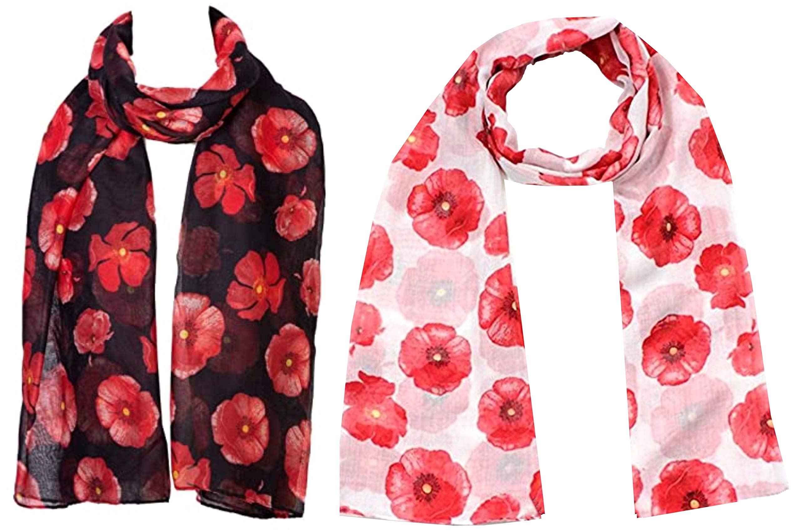 World Of Shawls Women's Poppy Black & White Christmas Bonanza Pack Of 2 Scarves Wrap Shawl Scarf For (, 2)