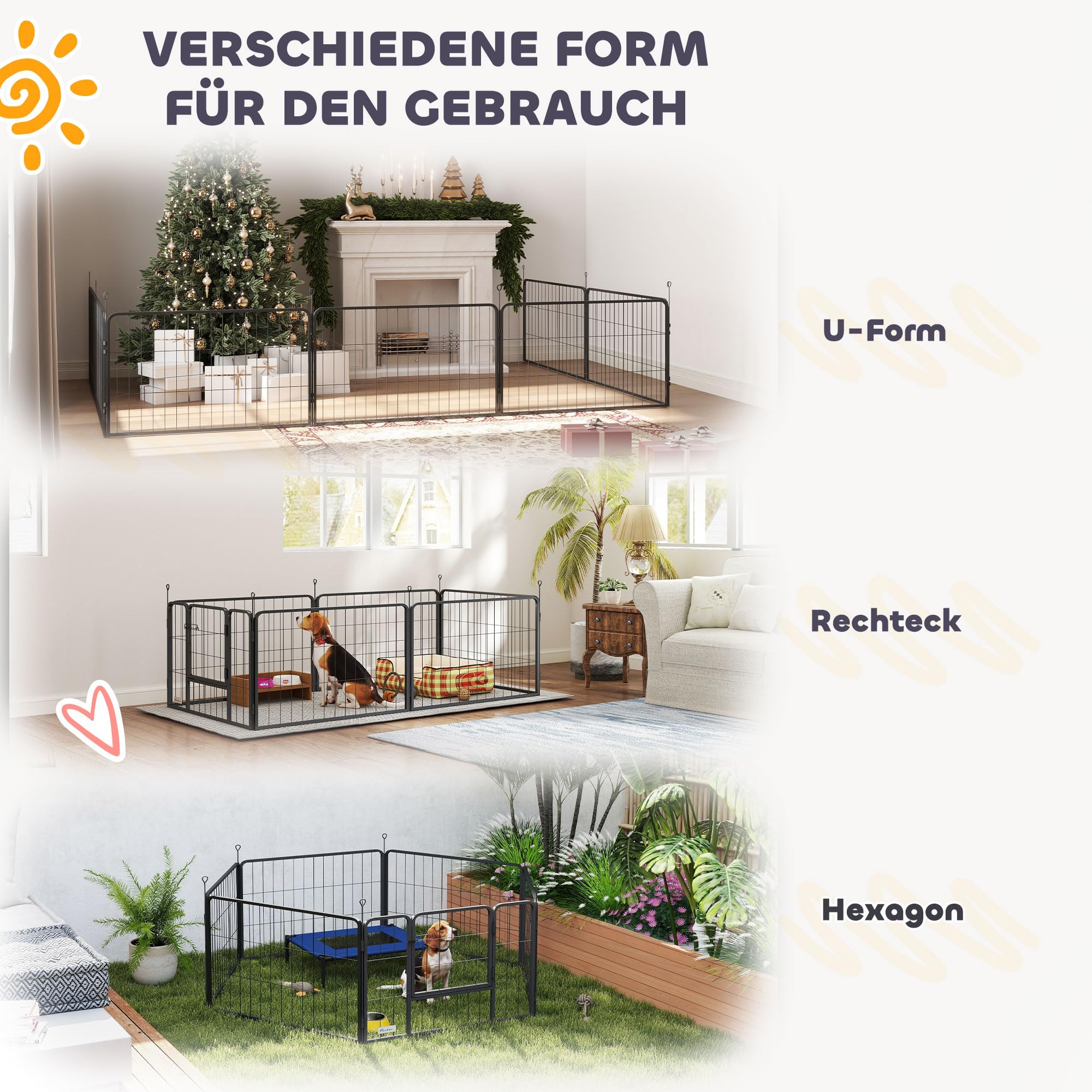 PawHut Caja para Cachorros, Parque para Cachorros con 7 Paneles, 2 Secciones, Alfombrilla Lavable, 2 Puertas, Parque para Perros pequeños y medianos 203 x 102 x 60 cm, Color Negro