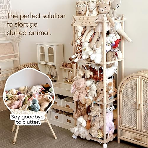 Miniatura 3 de Mloong Almacenamiento de animales de peluche, almacenamiento de zoológico de animales de peluche de madera, organizador de juguetes de ahorro de