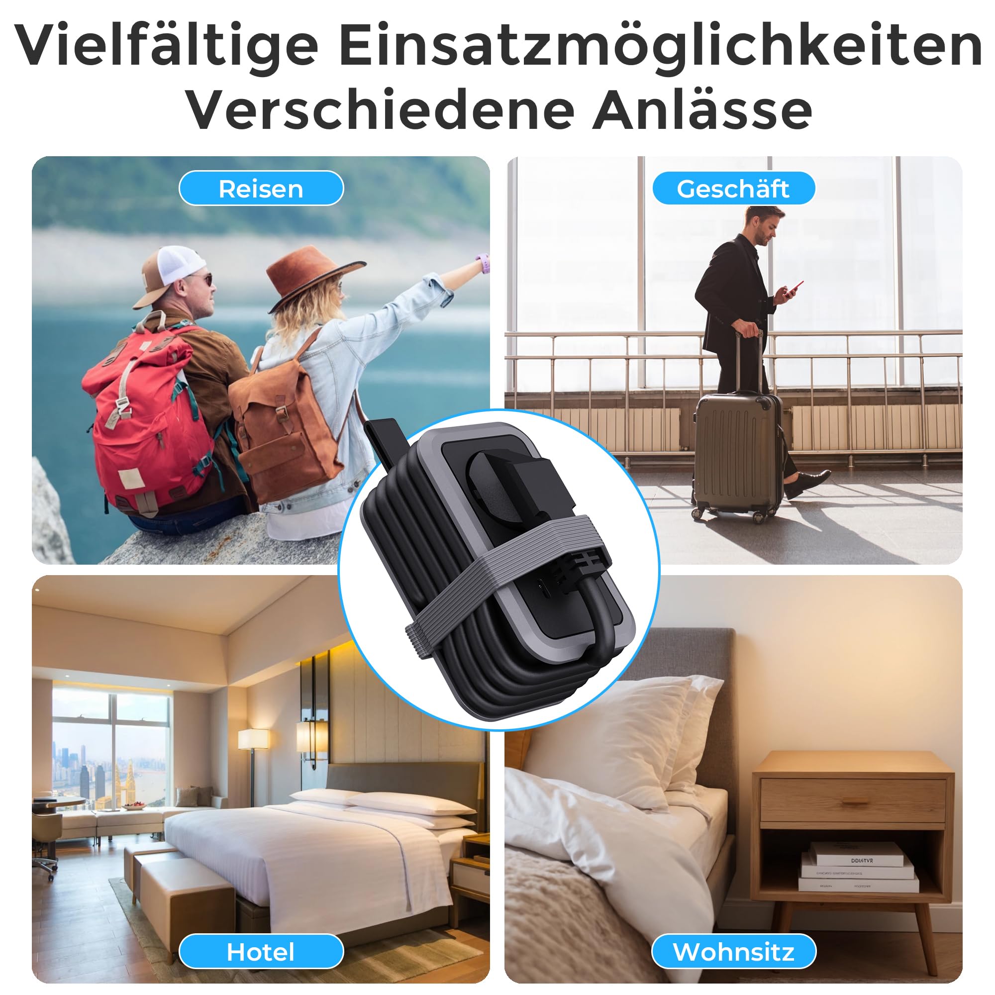 PD20W listwa zasilająca 4 w 1 z wtyczką USB i typu C, 3680 W, 16 A, adapter z wieloma gniazdami i kablem do transmisji danych, do iPada, iPhone'a, tabletów, szara