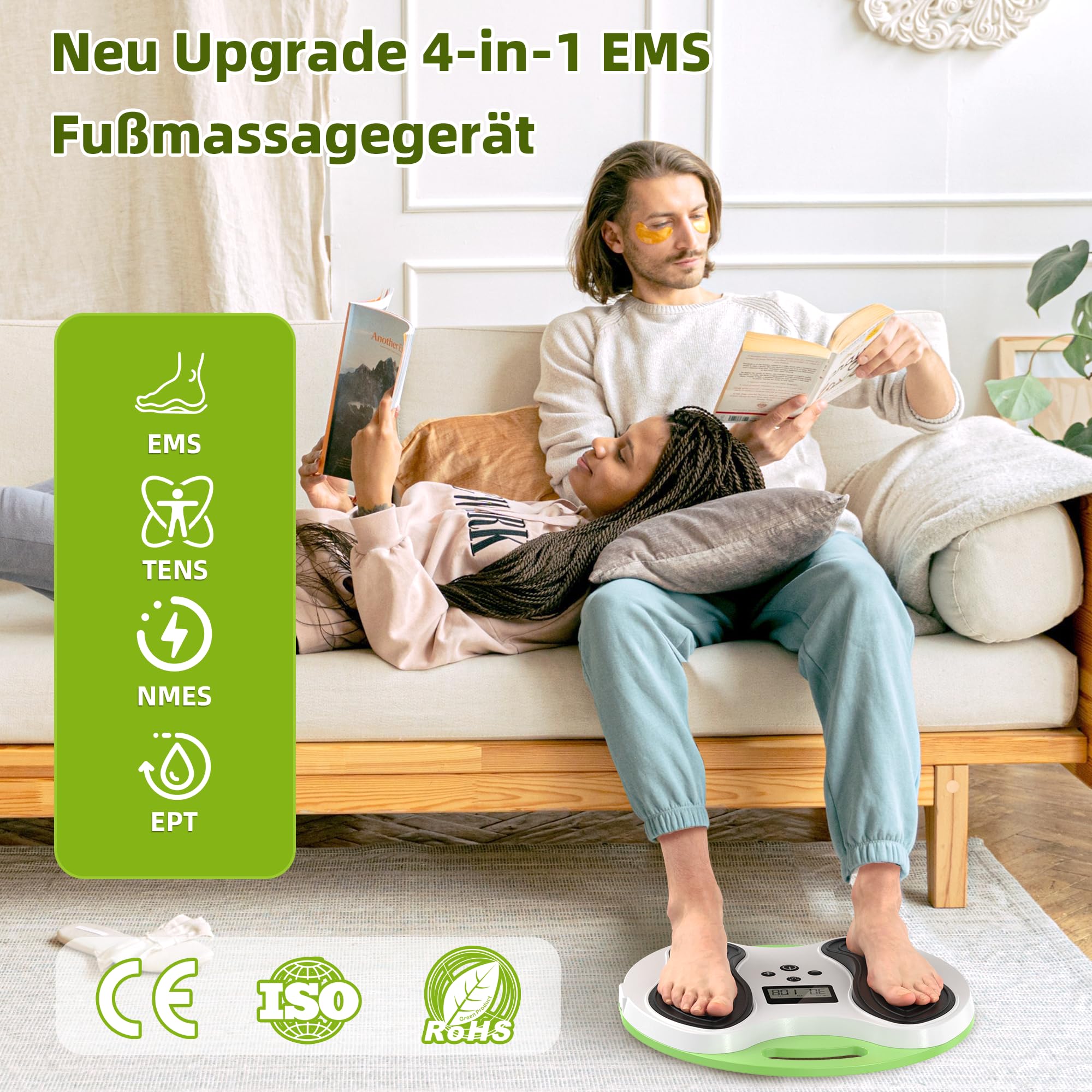 4-in-1 Medic Durchblutungs-Stimulator Beine & Füße, EMS Fußmassagegerät Fussmassagegerät elektrisch für Beinschmerzen & Schwellungen lindern, Krämpfe reduzieren, Durchblutung verbessern