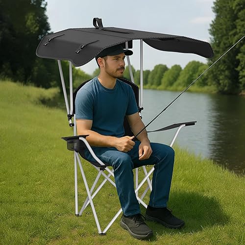 Miniatura 2 de YSSOA Silla de descanso con toldo con sombrilla para camping, senderismo, viajes y otros eventos al aire libre, con soporte para tazas, 21.6 x 21.6