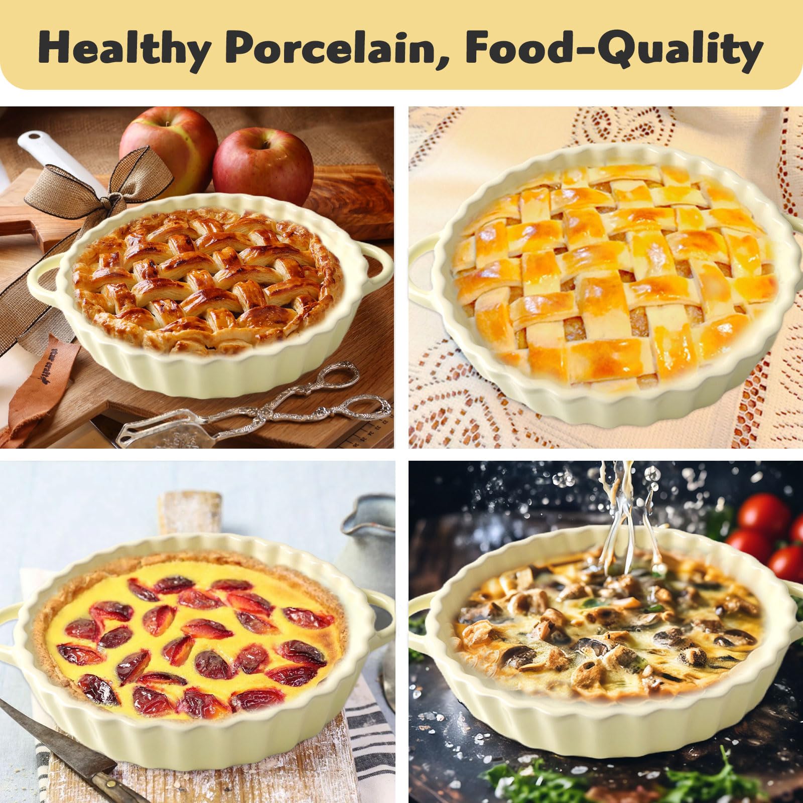 Molde de Cerámica para Quiche, Molde de Cerámica para Tarta 21 x 4,2 cm, Cacerola Redonda, Molden Hondo para Pasteles con Asas, Plato Antiadherente para Pasteles, apto para Microondas y Lavavajillas