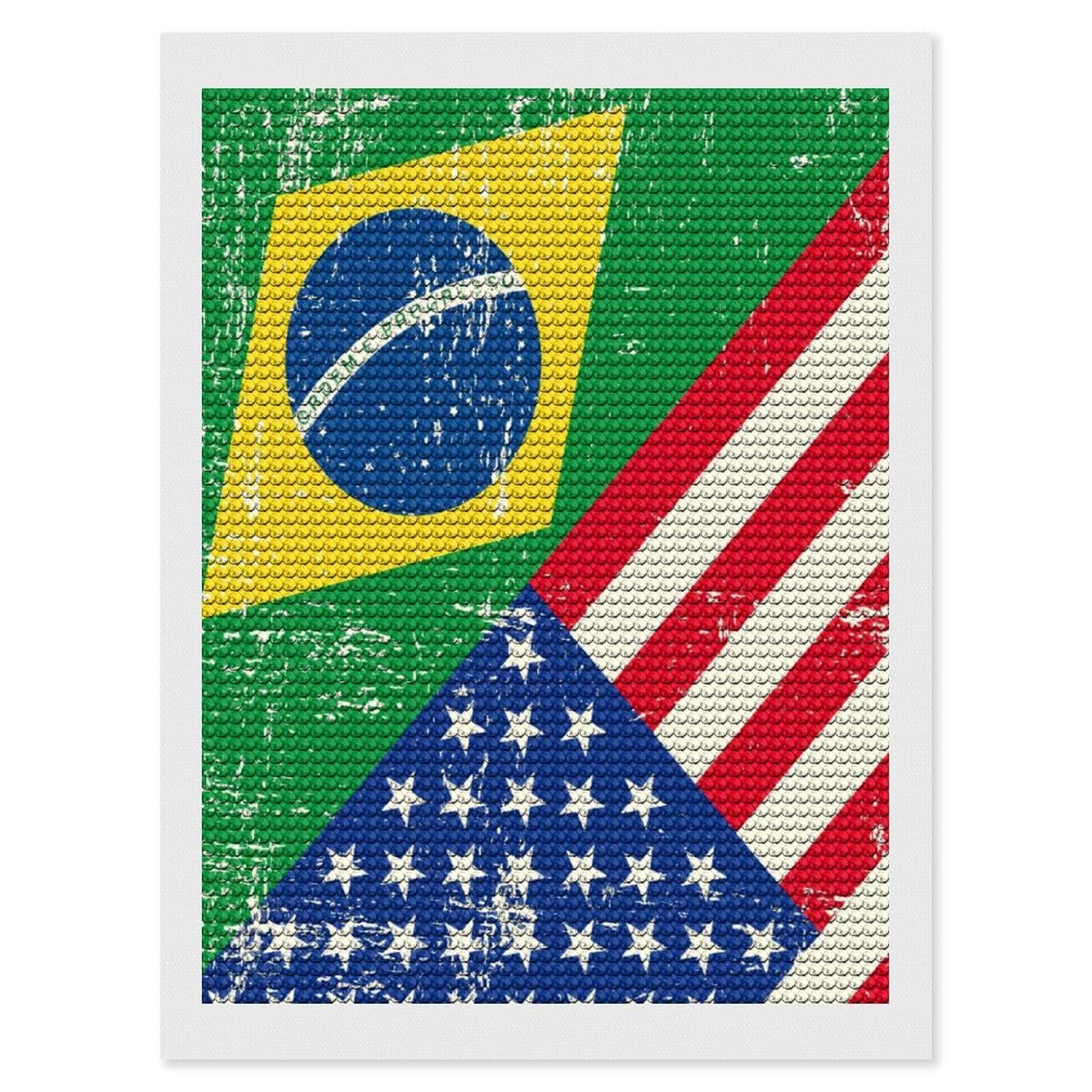 Nclqvjxzkhw Style Am-Ericans-And Brazil Flag Diamond Art Painting For Adult Round Diamonds Pictures Arts Crafts Home Wall Decor 12"X16"