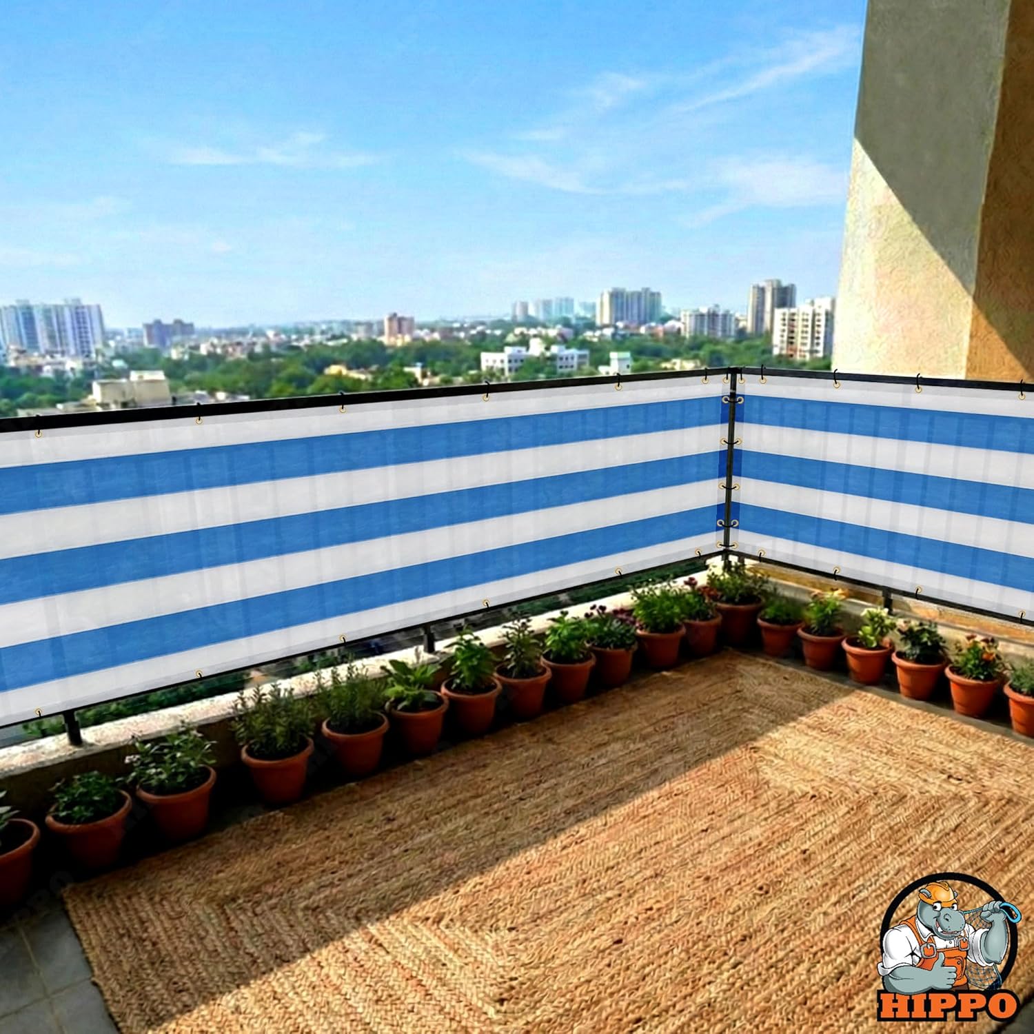 Railing Safety Net for Kids & Pets | Stripe Design, Safety Net for Staircase, Terrace & Window Railings | Child Safety, Pet Protection, Strong & Durable (Blue-White, 1MTX4MT)