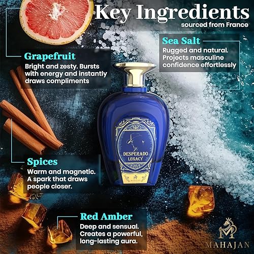 Miniatura 4 de Mahajan Desperado Legacy Eau de Parfum  Colonia cítrica salada fresca y adictivamente dulce  Potente perfume de lujo de larga duración para hombres