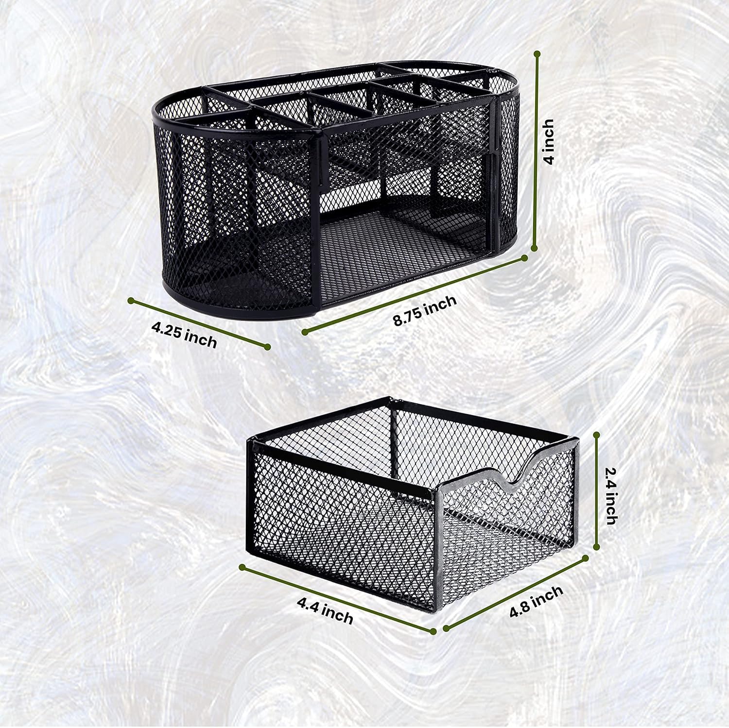 OFIXO Combo – Schreibtisch-Organisation, 9 Fächer, Metallnetz, Schreibtisch-Organizer und 400 Blatt bunte Haftnotizen – perfekt für Büro, Zuhause und Schule