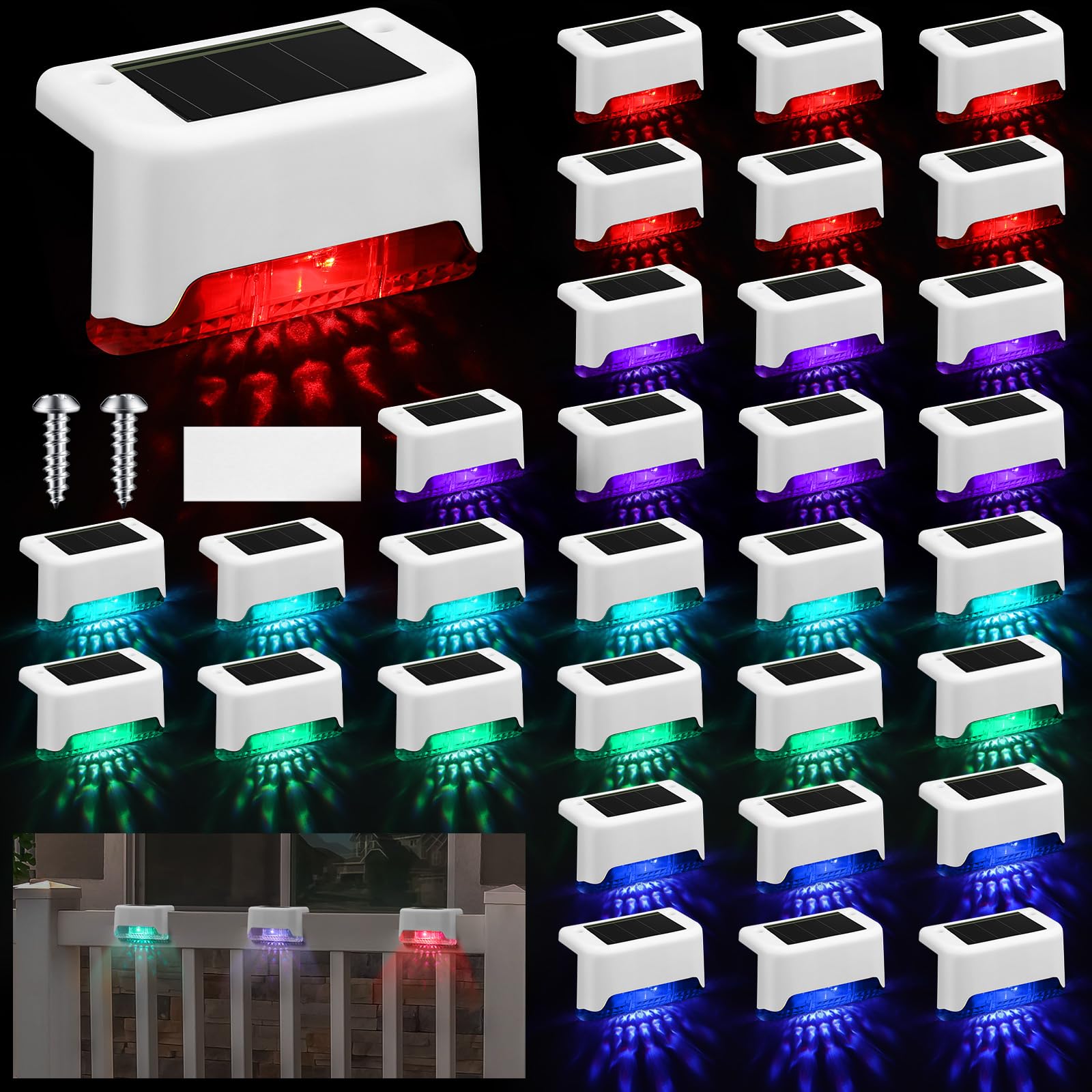 32 Pcs Solar Deck Lights Outdoor, Solar Step Lights Waterproof LED ...