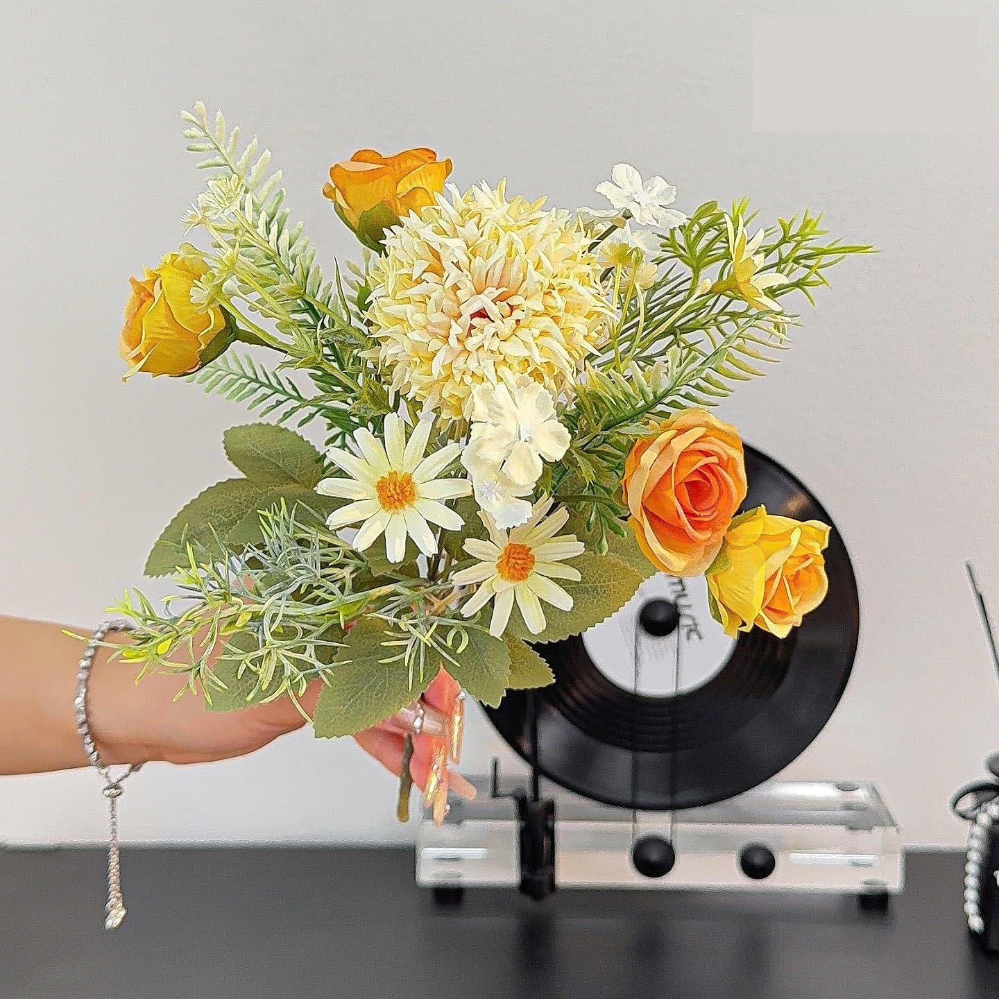 HONKERW fake flowers Artificial Flowers Fake Rose Silk Hydrangea Bouquet Decor Plastic Flower Arrangements Wedding Decoration artificial(Color4)