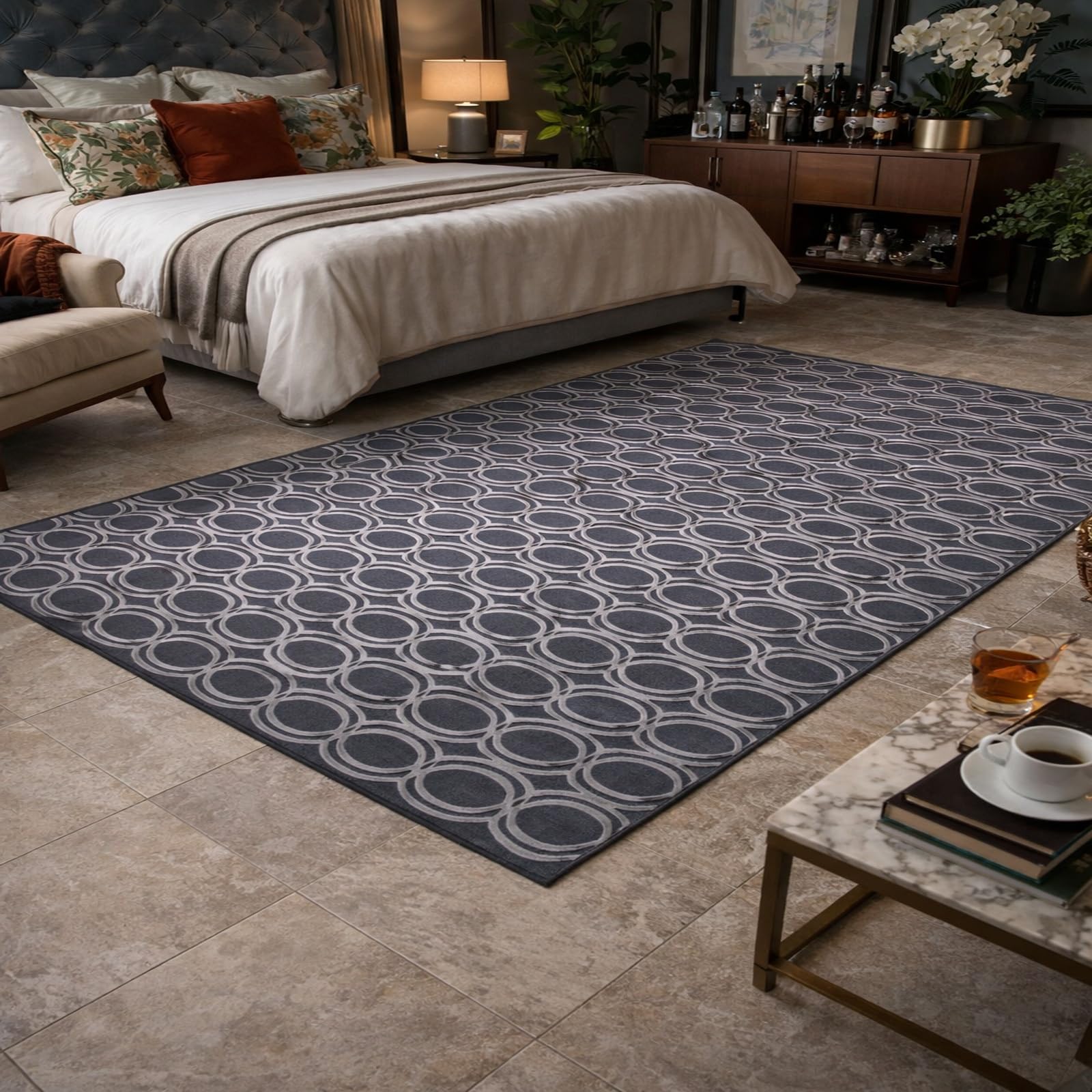 Alfombra de pelo corto gris de 170 x 240 cm moderna para pasillo comedor y salón