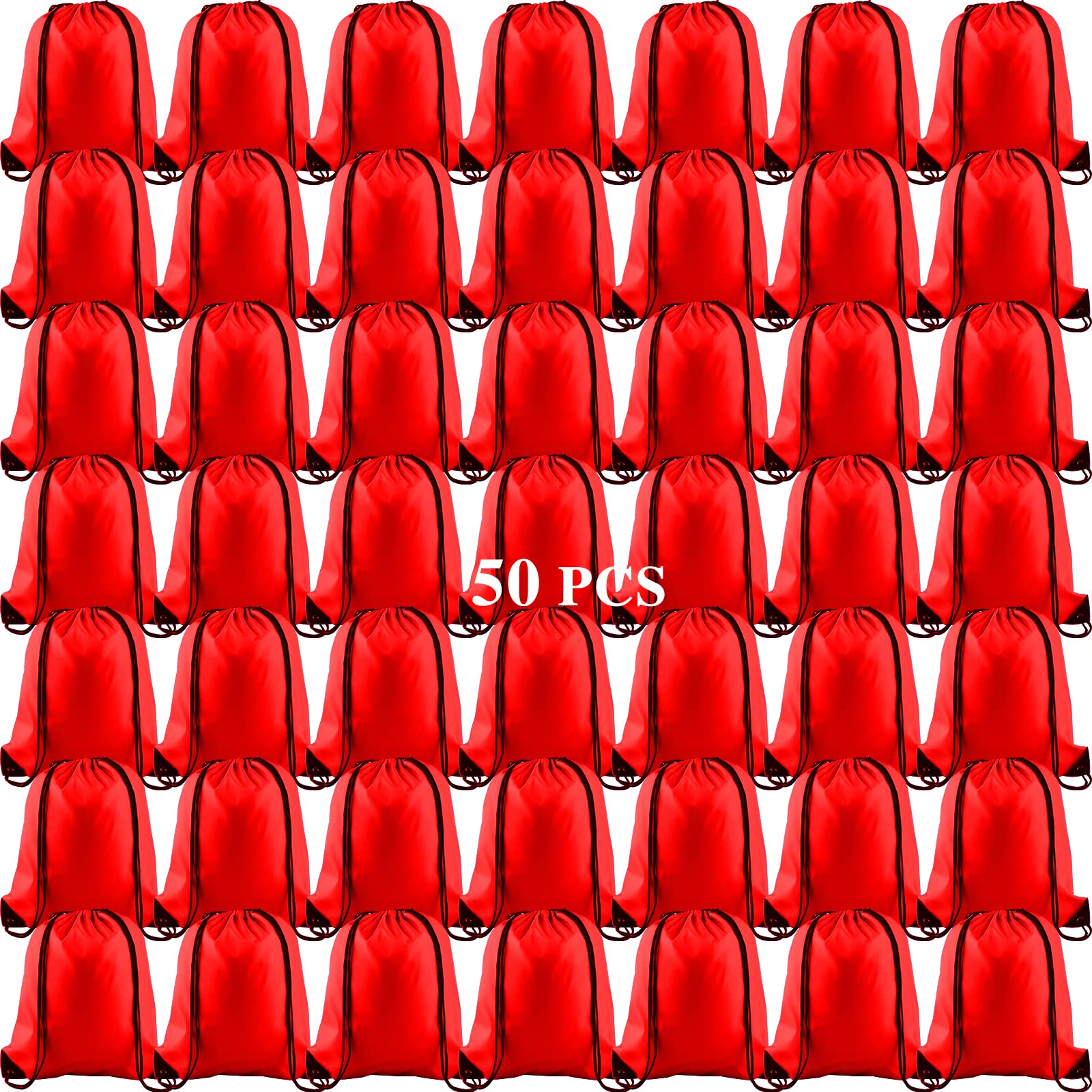 KUUQA 50Pcs Red Drawstring Backpack Bag Sack Drawstring Bags Bulk String Bags Storage Bags for Sport Gym Traveling