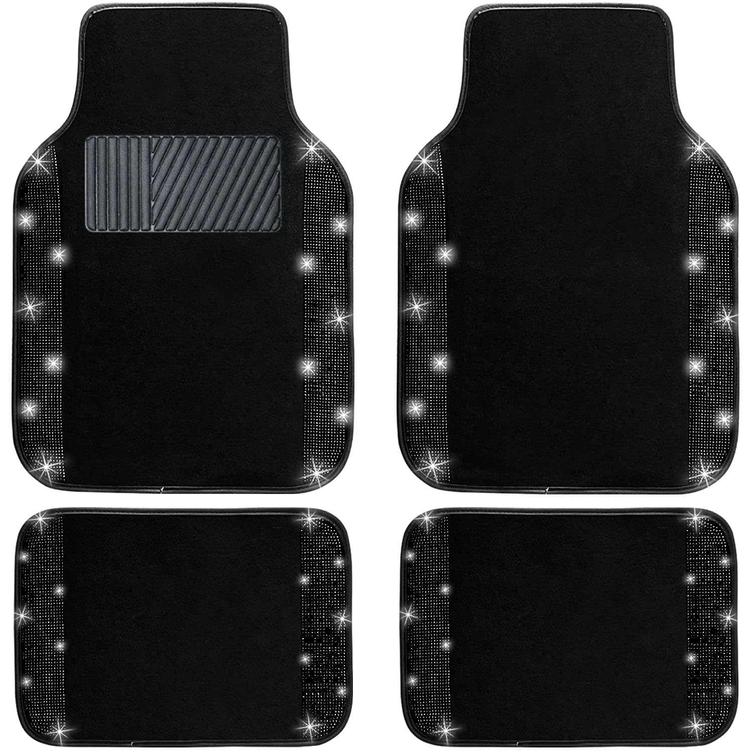 NBTEPEM Black Bling Car Floor Mats Full Set, Universal Fit Most Cars,SUV, Trucks, 4 pcs Sparkle Glitter Diamond Carpet for Women Girls with Anti-Slip
