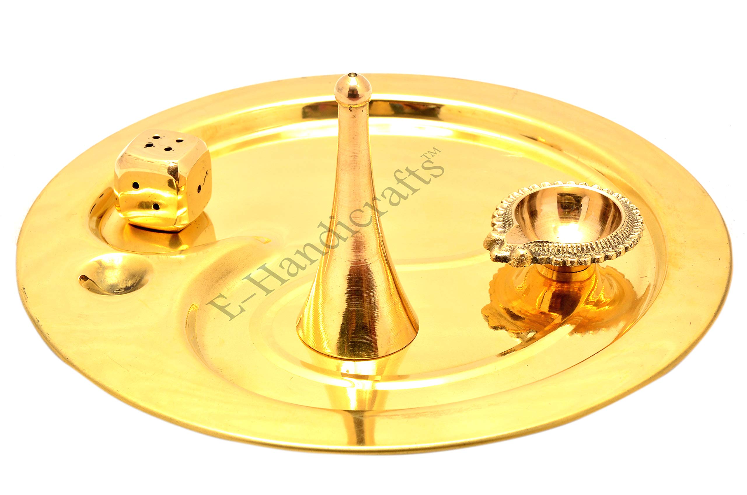 E-Handicrafts OM Design Pure Brass Pooja thali Set (9 inch,Gold)