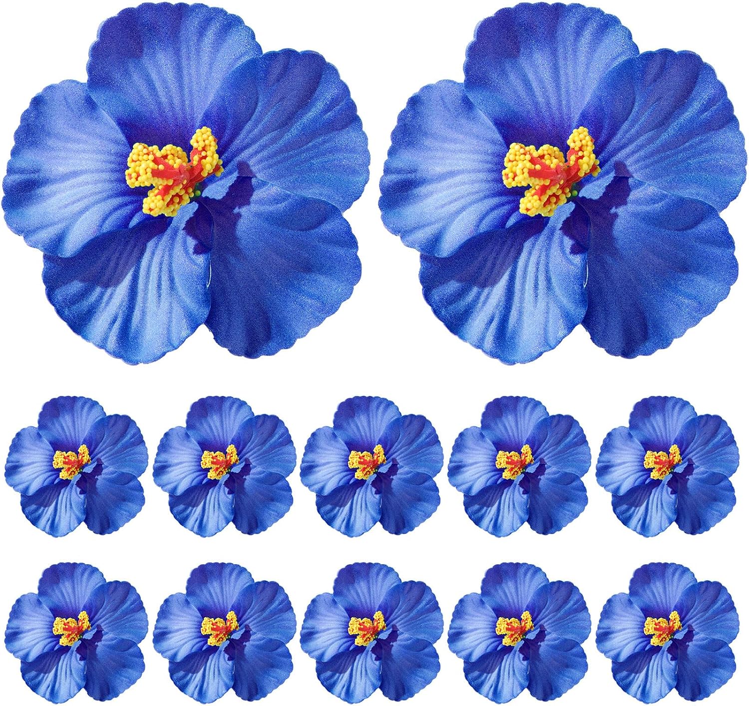 12 Pcs Blue Artificial Hibiscus Flowers, 4 inches Realistic EVA Foam Flowers for Hair Clips, DIY Cake Toppers, Floating Pool Decor, Faux Hawaiian Flowers for Luau Party, Table Decoration (Blue)