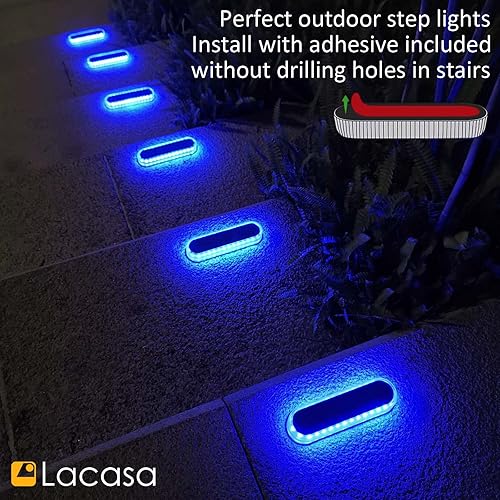 Miniatura 3 de Lacasa Paquete de 4 luces solares para muelles marinos, luces LED azules de cubierta y escalón, IP68 impermeable para patio, pasarela, camino y