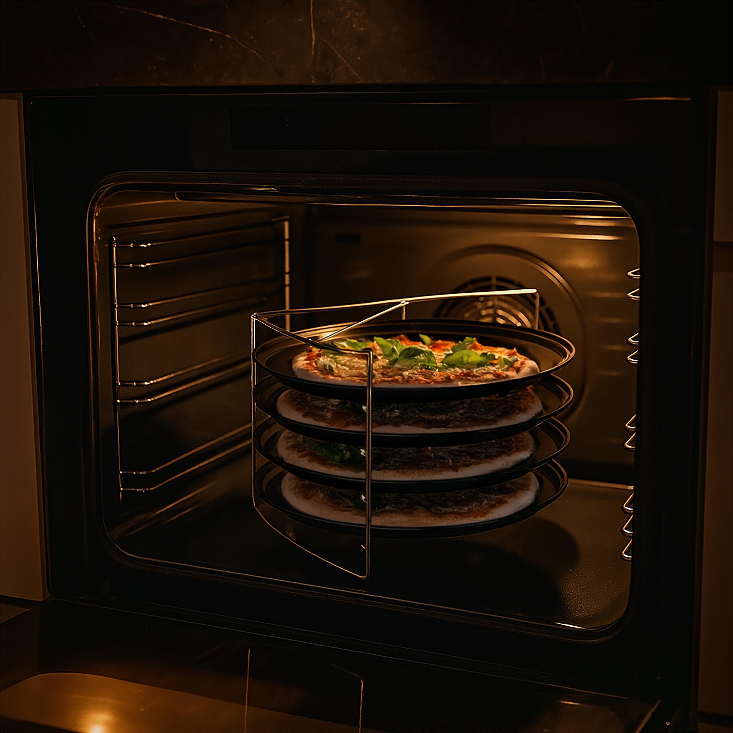 Relaxdays Plaque à Pizza, 4 pièces, avec Support, antiadhésive, Acier au Carbone, Plaque perforée, Anthracite/Argent