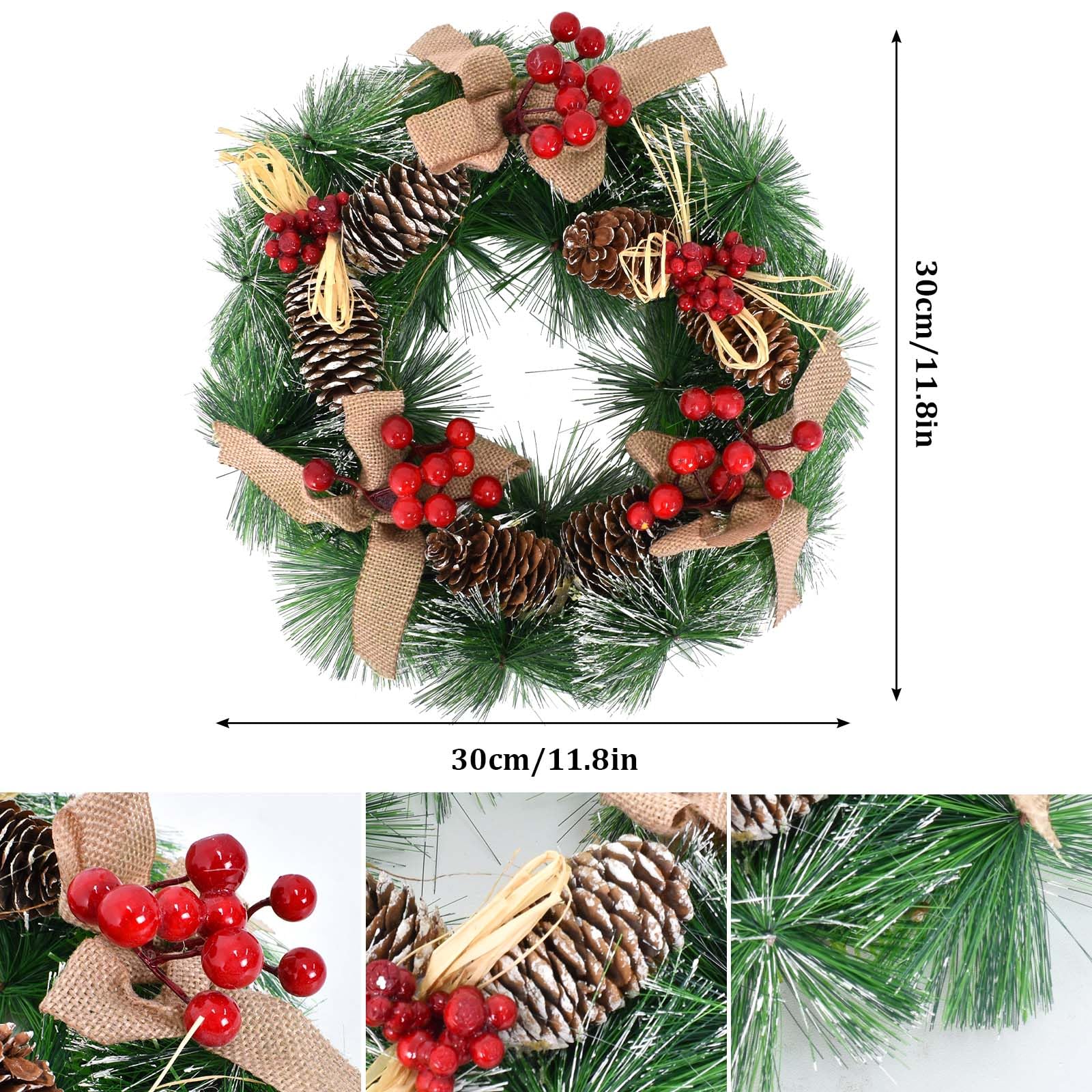 Lot De 4 Couronnes De Noël Avec Nœud à Suspendre Pour Portes D'armoire, Décorations De Noël Artificielles Avec Feuilles Vertes Pour Fenêtre, Mur, Porte D'entrée