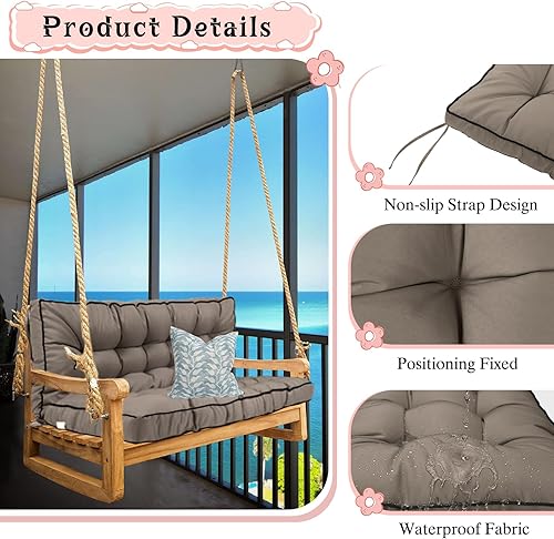 Miniatura 52 de Cojín de repuesto para columpio de 2-3 asientos, cojines de banco para exteriores con respaldo grueso de 4 pulgadas, muebles de patio, jardín, Flor