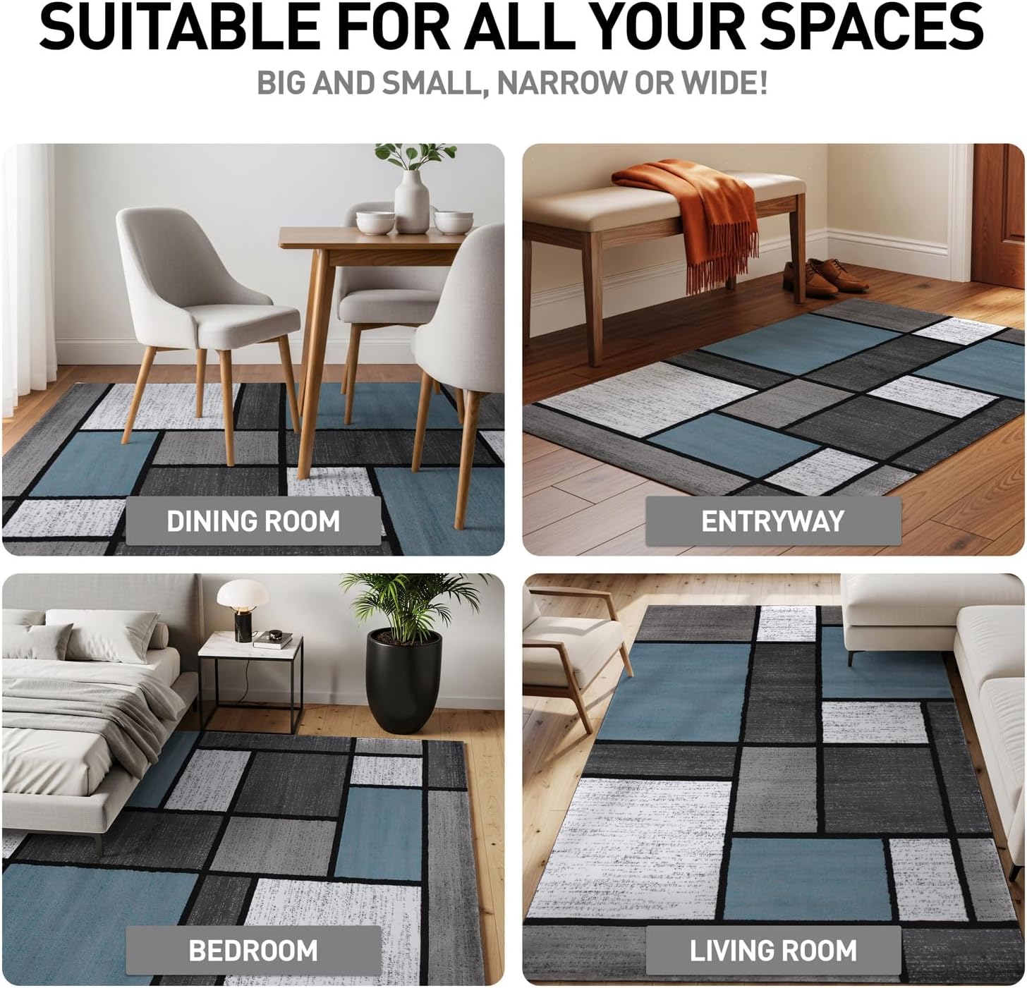 Rugshop Contemporary Modern Boxes for Home Office,Living Room,Bedroom,Kitchen Non Shedding Area Rug 2' x 3' Blue/Gray