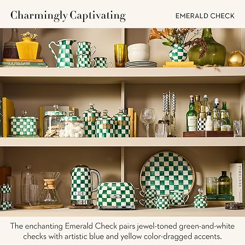 Miniatura 3 de MACKENZIE-CHILDS Hervidor eléctrico, tetera de acero inoxidable, verde y blanco esmeralda a cuadros