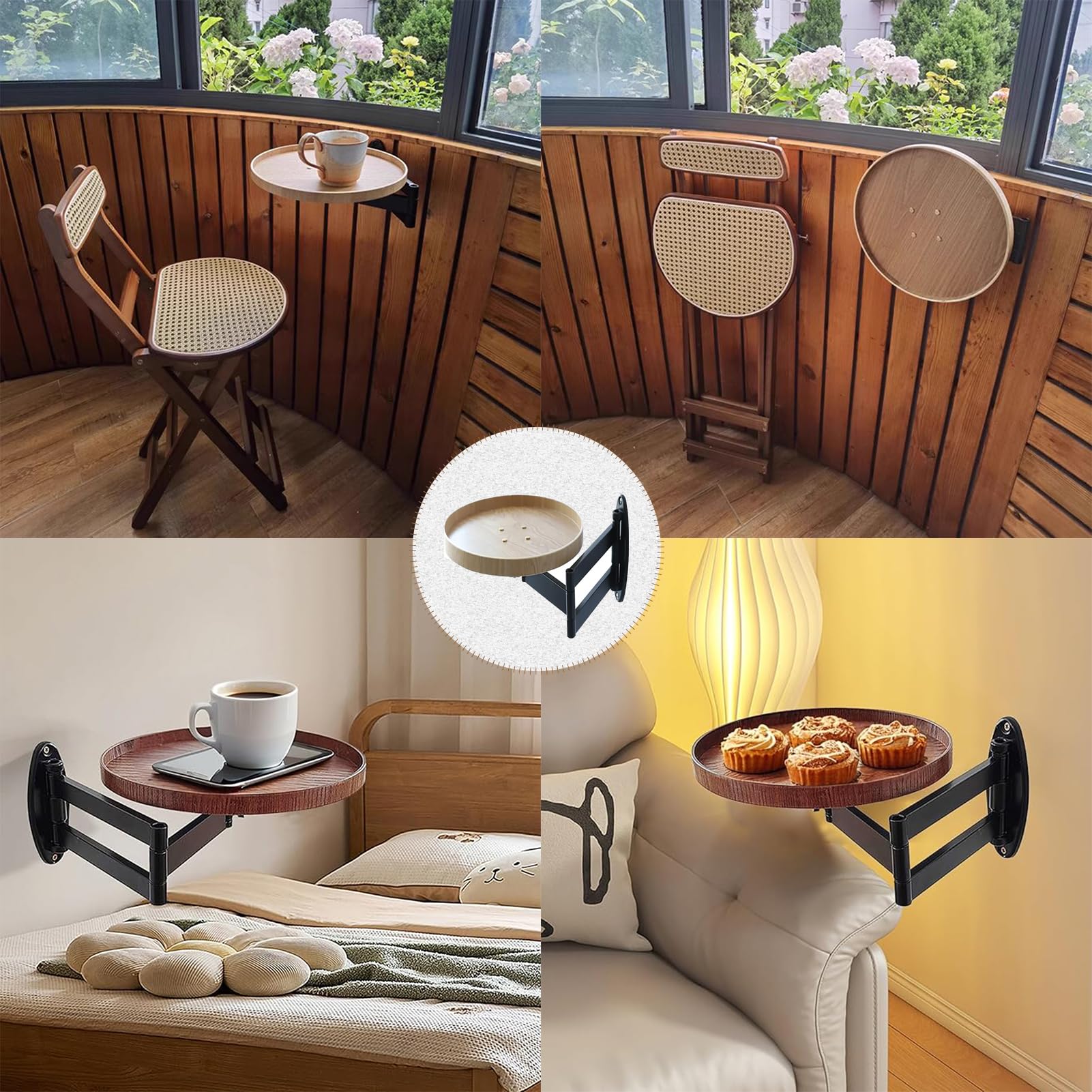 Klapptisch Wand Rund, Wandklapptisch Kleiner Schreibtisch Klappbar Wand Ausziehbar Schwebender Nachttisch Platzsparend für Schlafzimmer Wohnzimmer Balkon