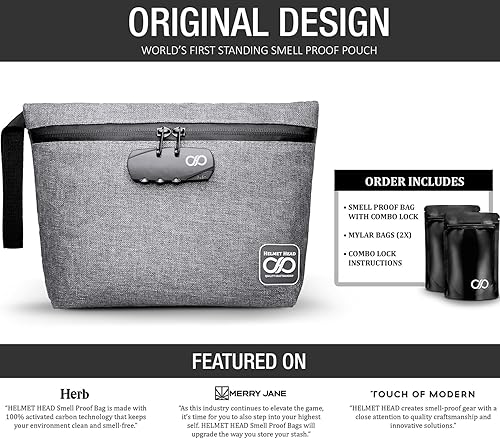 Miniatura 9 de Bolsa a prueba de olores + tarjeta amoladora, duradera repelente al agua, a prueba de olores, con cerradura de combinación y bolsas interiores para