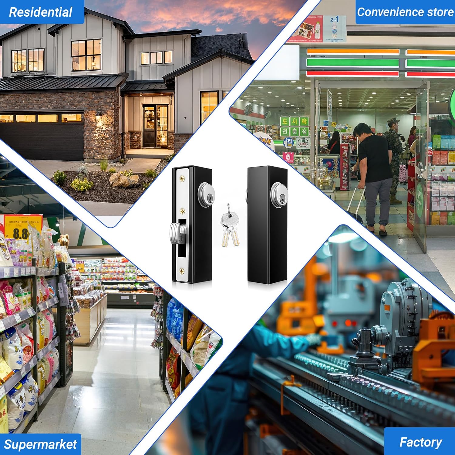 2 Pack Hook Bolt Mortise Lock Weldable Steel Hook Lock 1-1/8" Backset Keyed Sliding Gate Locks Metal Gates Locks Single Cylinder for Rolling Gate Sliding Door Commercial Residential