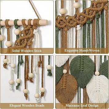 Macrame Wall Hanging Boho Leaves Woven Tapestry Bohemian Chic Home Decor