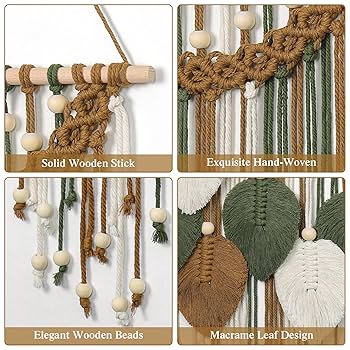 「ハンナ」　ハンドメイド　タペストリー　（ポケット付き） Amazon.com: Weldomcor Macrame Wall Hanging Boho Leaf Woven