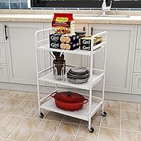 Vista 3 de 3-Tier Metal Utility Multipurpose Rolling Cart,Large Capacity Heavy Duty Cart with Lockable Wheels for Kitchen,Living Room,Office,Bathroom Storage
