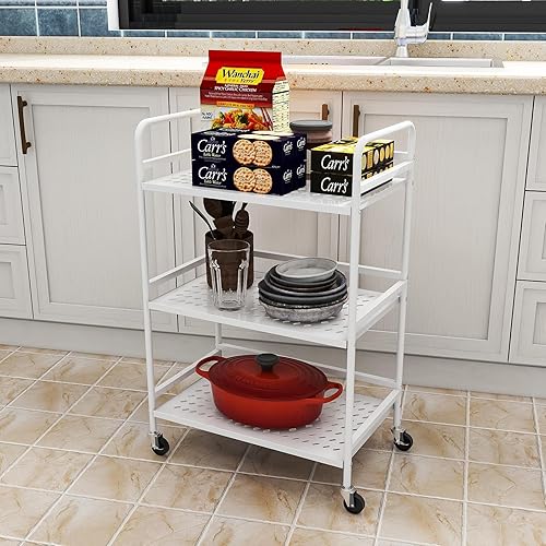 Miniatura 3 de 3-Tier Metal Utility Multipurpose Rolling Cart,Large Capacity Heavy Duty Cart with Lockable Wheels for Kitchen,Living Room,Office,Bathroom Storage