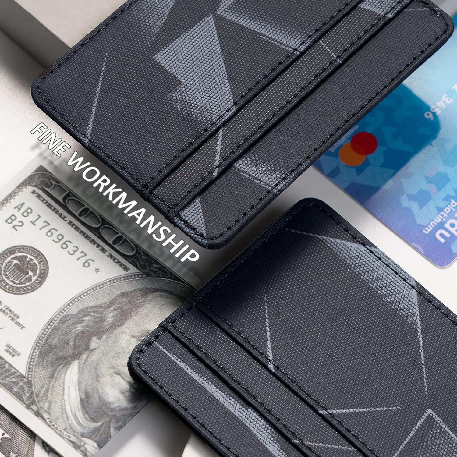 Qbool Mens Front Pocket Wallet Slim Minimalist with RFID Blocking Cash Slot Credit Card Holder (Z-Black gray polygon)