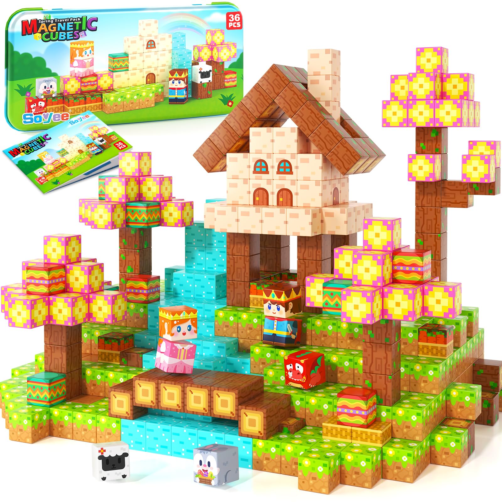 Mini Magnetic Blocks with Case - Portable Building Cubes Travel Toys for Kids Ages 4-8 Construction STEM Learning Set for Toddlers Build Mine Magnet World Christmas Birthday Gift for Boys Girls 3-5